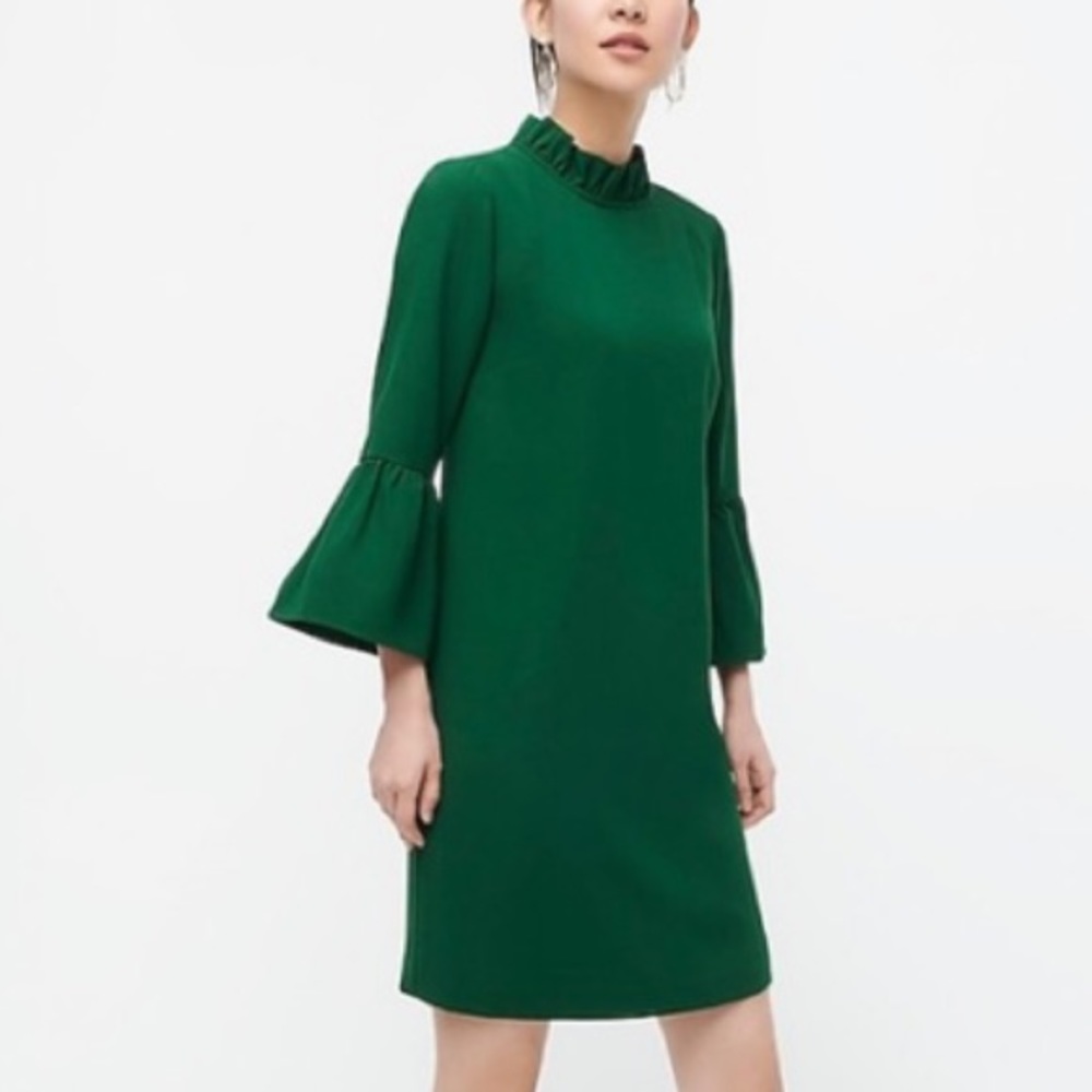NWT J Crew Ruffle Neck Shift Dress Green